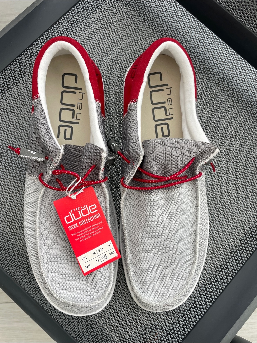 Hey Dude Light Gray Mesh Loafers with Red Accents - Picture 6 of 6